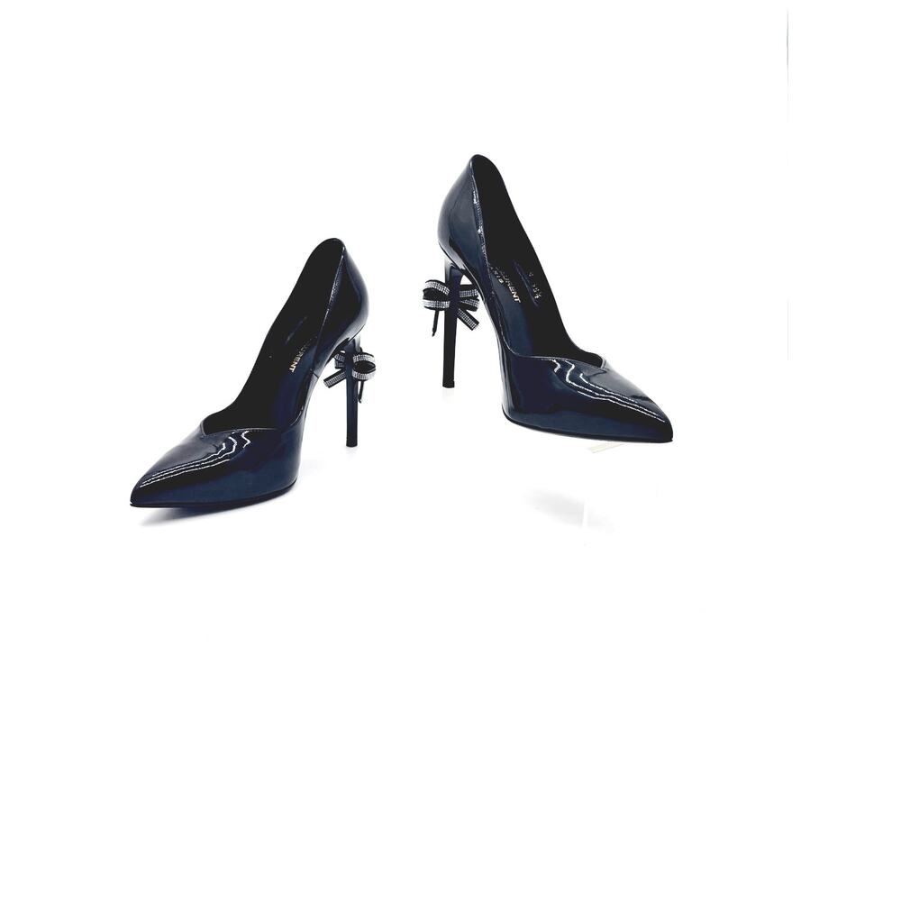 Saint Laurent Black Patent Leather Crystal Bow Runway Heels Pumps EU 38.5 - Picture 3 of 13